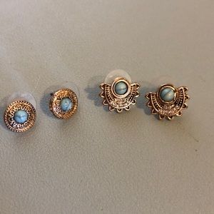 Gold and Turquoise Earrings Set
